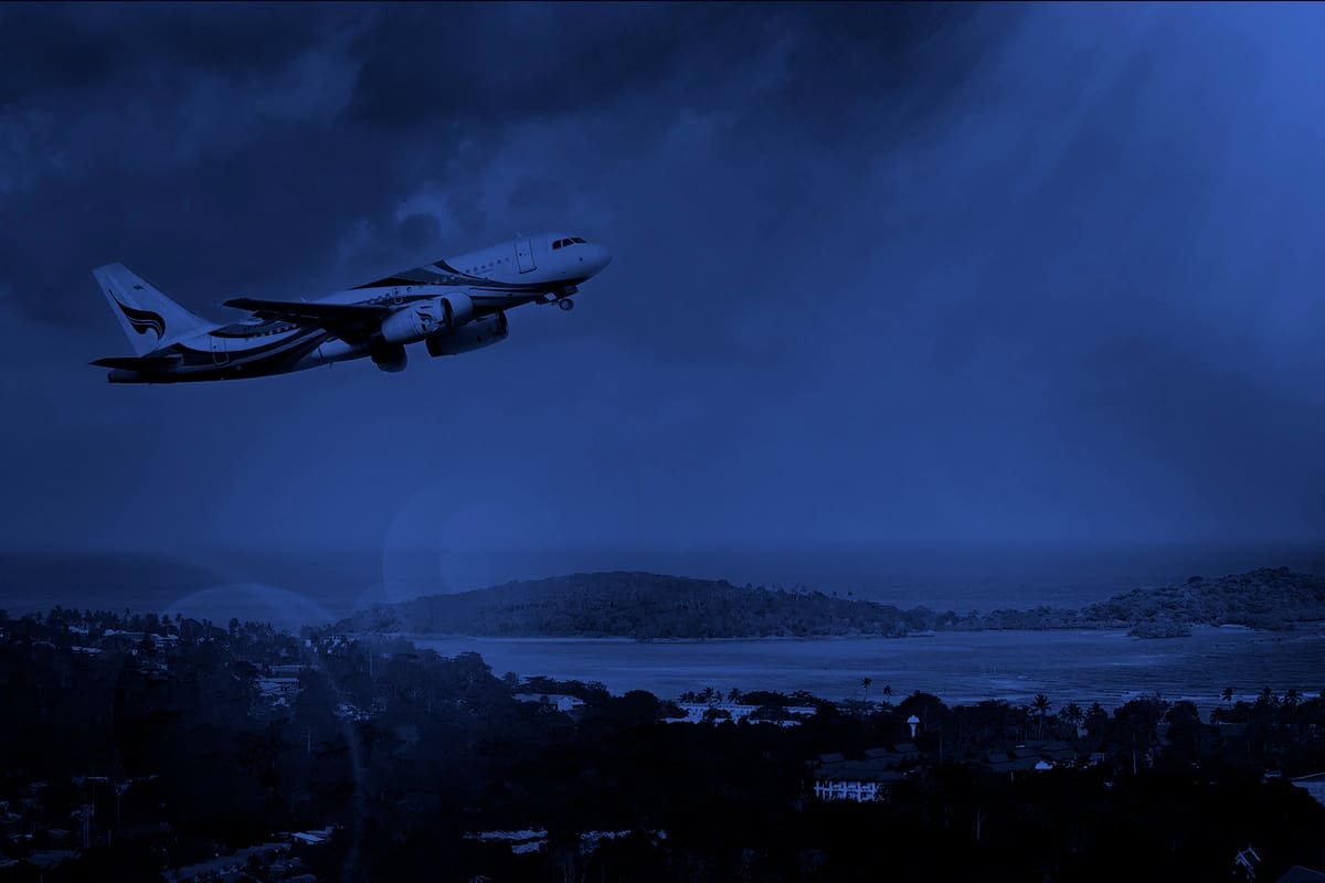 Aircraft taking off over the coast