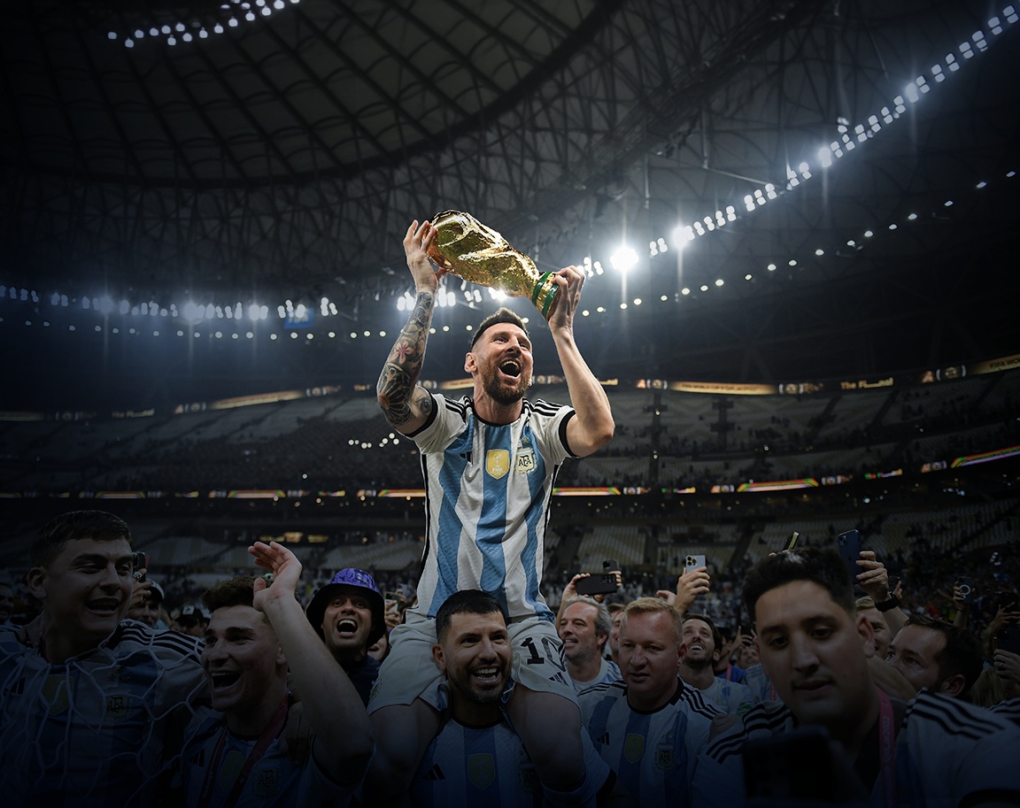 Lionel Messi lifting the World Cup trophy